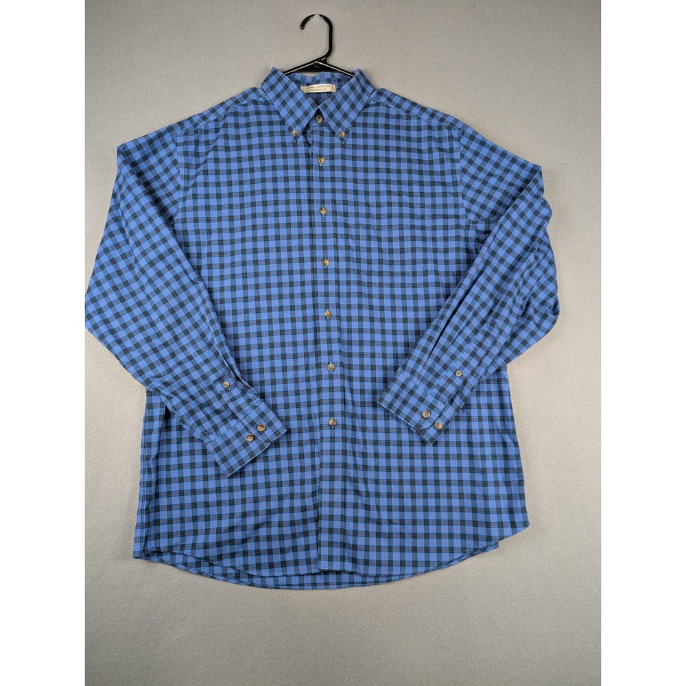 LL Bean Mens L Wrinkle Resistant Traditional Fit Gingham Button Down Shirt Blue